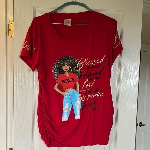 Vibrant Red Ruched Short Sleeve Tee - Picture 1 of 9